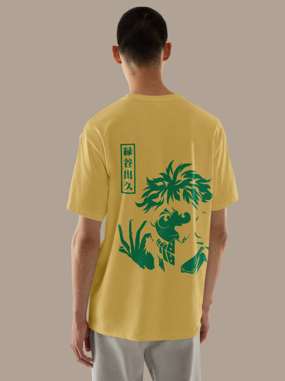 Anime My Hero Academia Izuku Midoriya Printed Beige Oversized Unisex T-Shirt