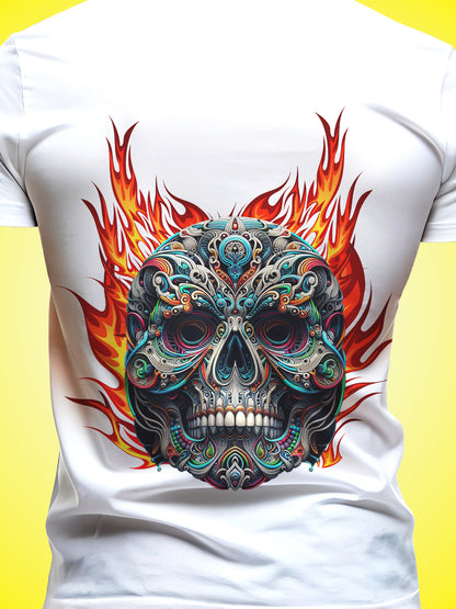 Funky Skull White Printed Regular Fit Unisex T-Shirt