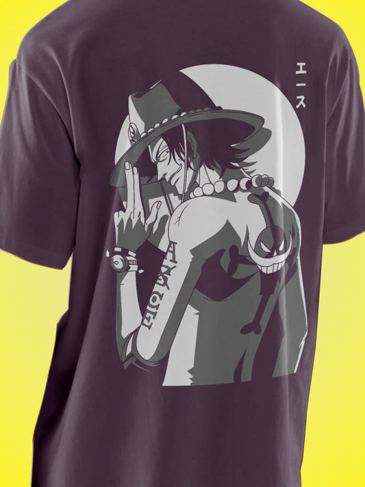 Anime One Piece Portgas D. Ace Printed  Mouve Oversized Unisex T-Shirt