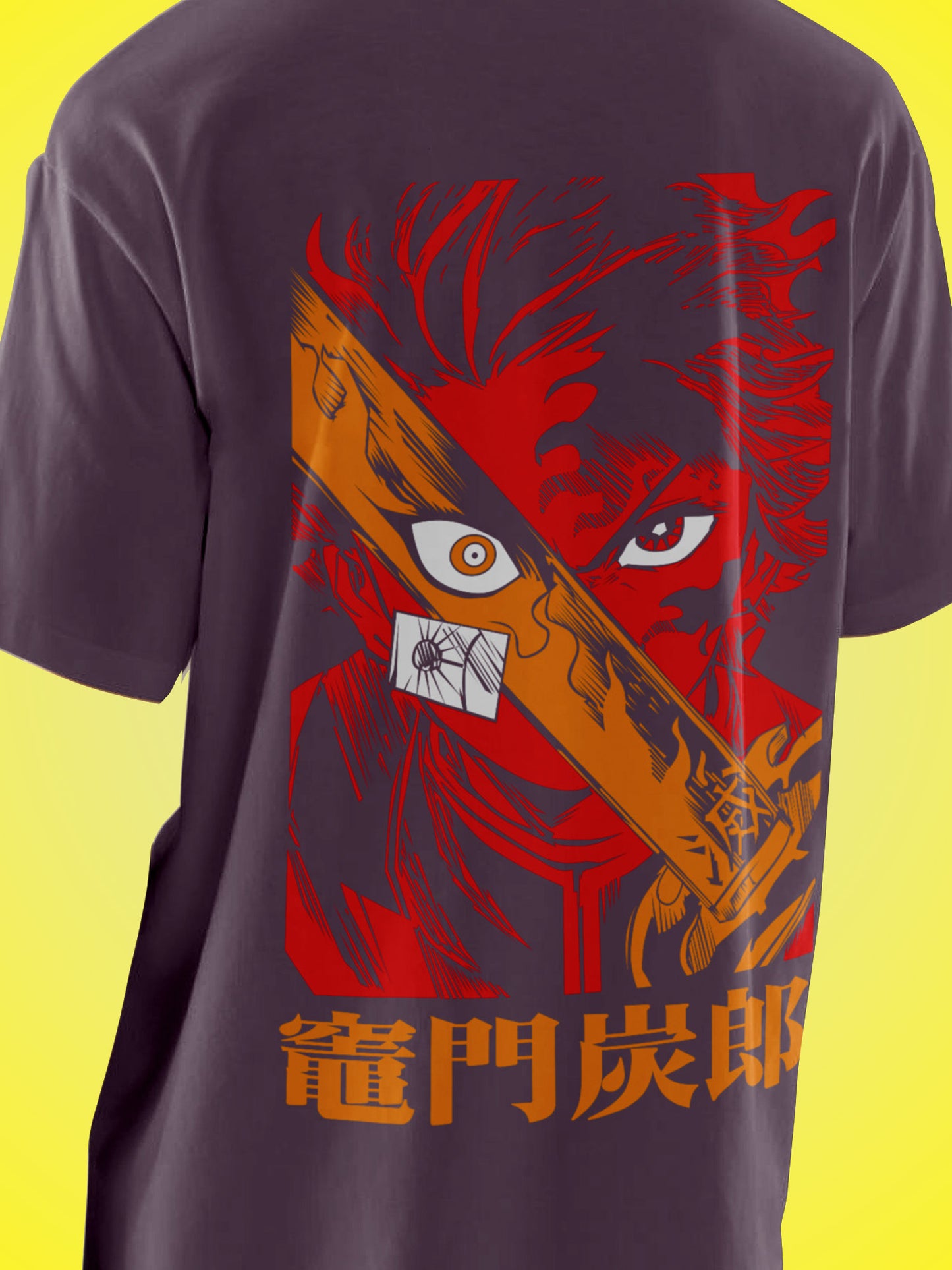 Anime Demon Slayer Tanjiro Kamado Printed Mouve Oversized Unisex T-Shirt