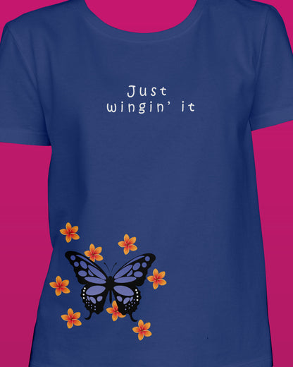 Butterfly Blue Printed Regular Fit Women T-Shirt