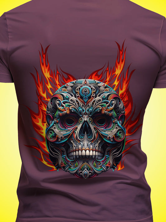 Funky Skull Maroon Printed Regular Fit Unisex T-Shirt