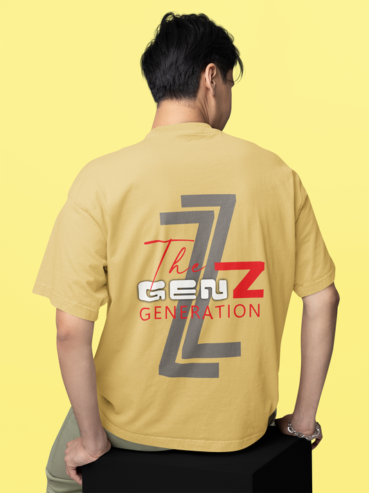 One-Shot Drop Gen Z Printed Beige Oversized Unisex T-Shirt