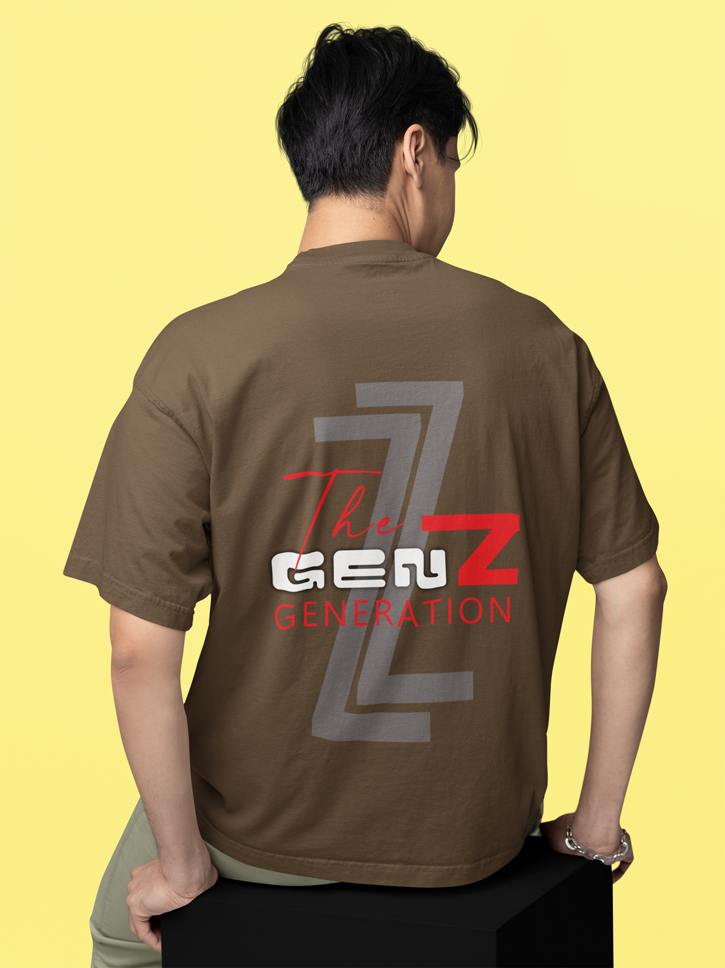 One-Shot Drop Gen Z Printed Brown Oversized Unisex T-Shirt