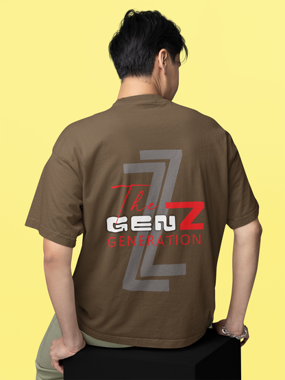 One-Shot Drop Gen Z Printed Brown Oversized Unisex T-Shirt