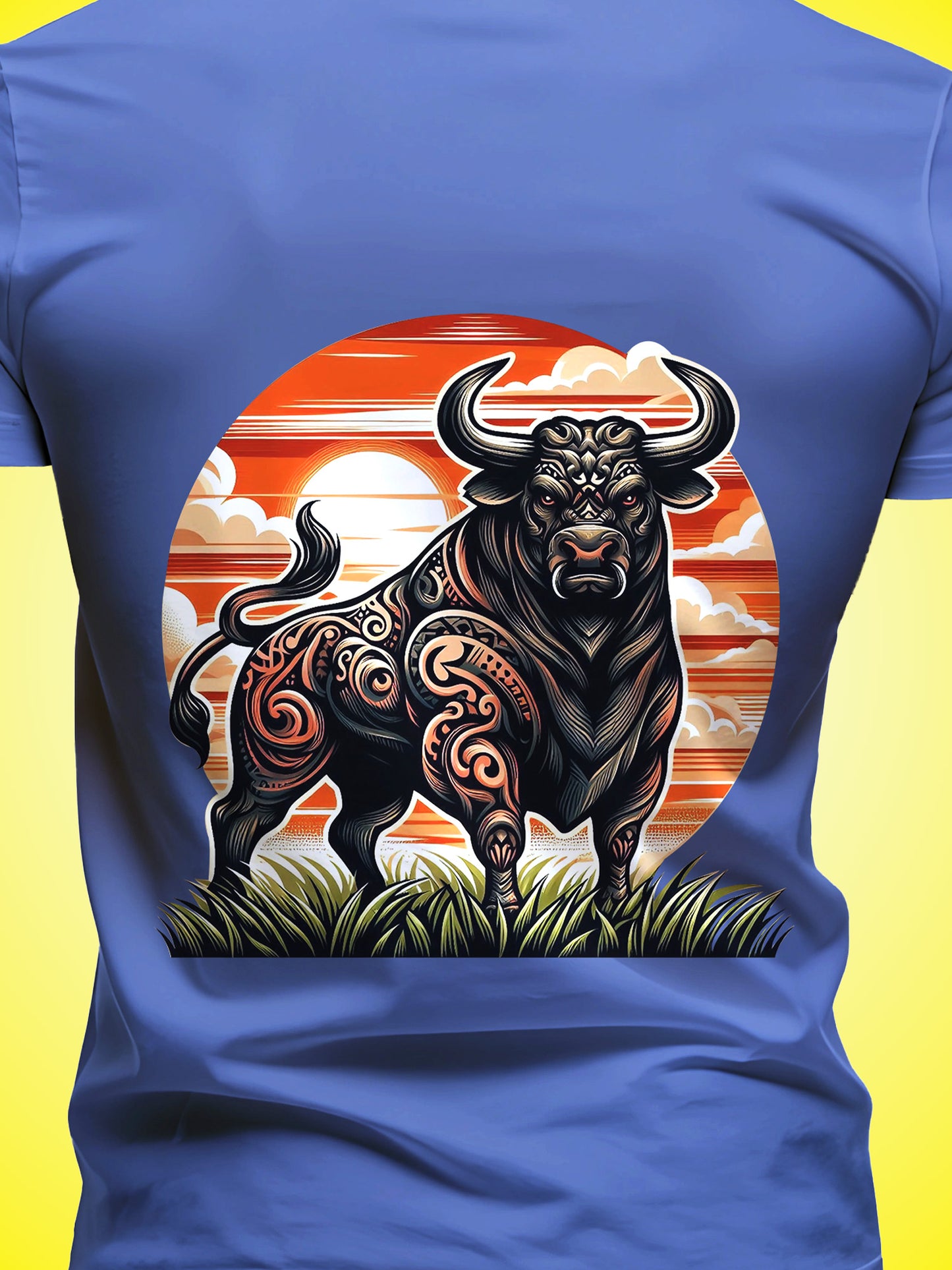 Two Tail Bull Royal Blue Printed Regular Fit Unisex T-Shirt
