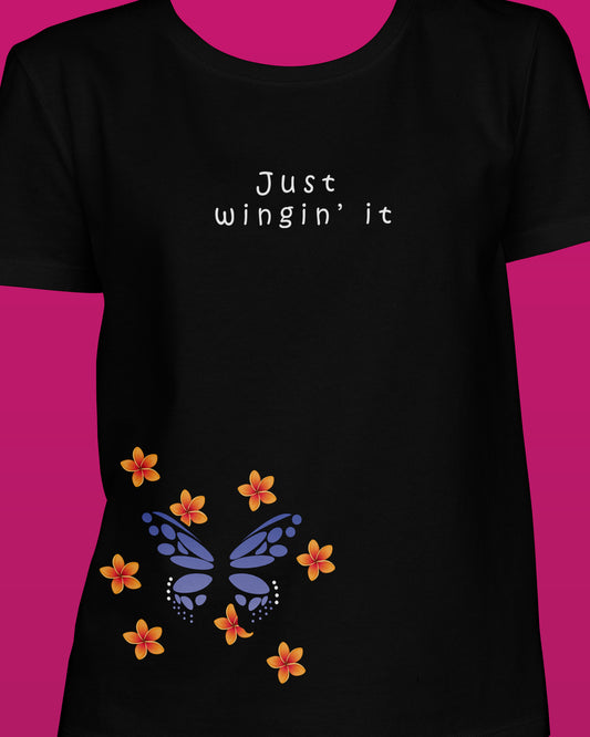 Butterfly Black Printed Regular Fit Women T-Shirt