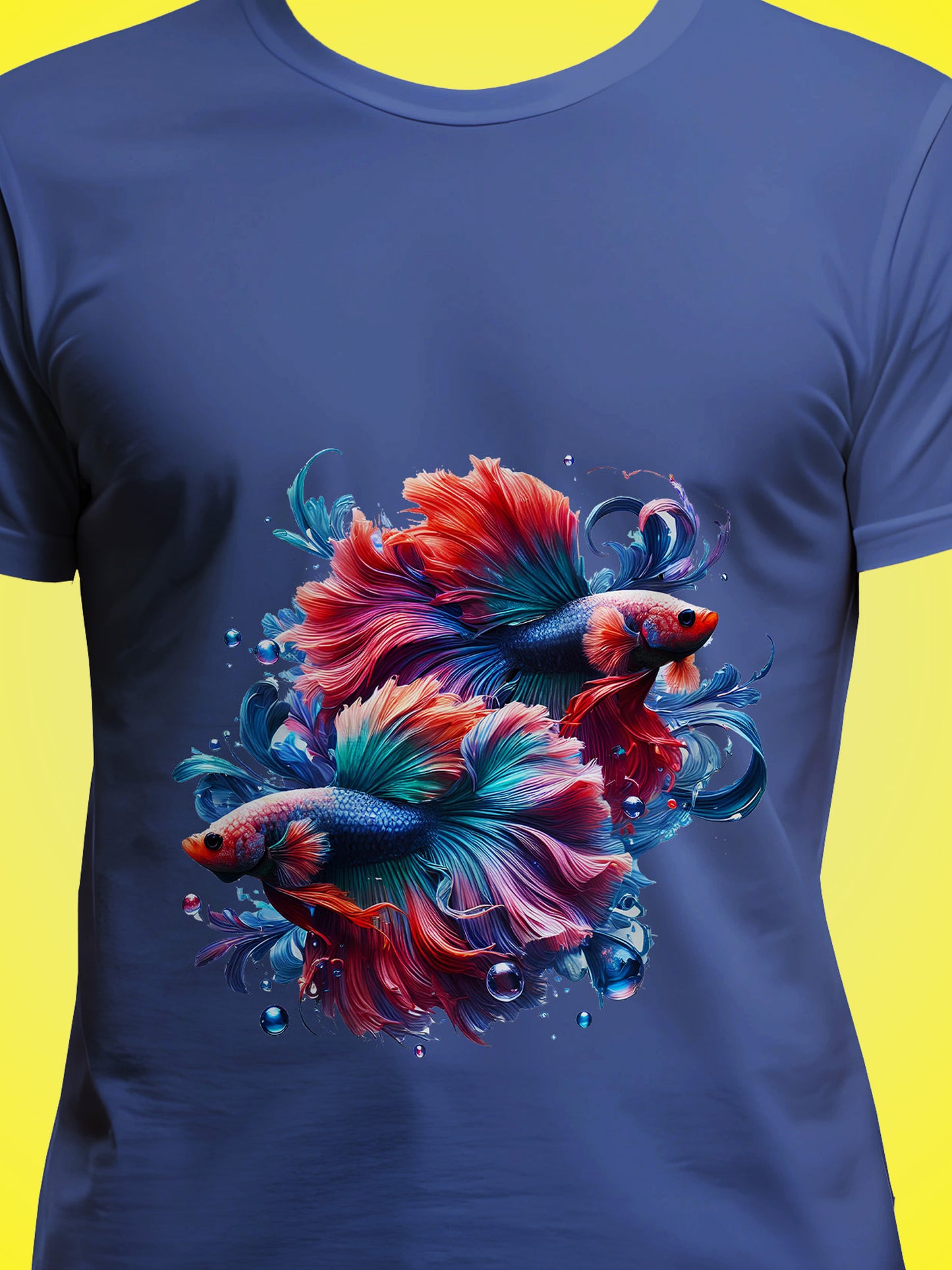 Elegant Betta Fishes Black Printed Regular Fit Unisex T-Shirt