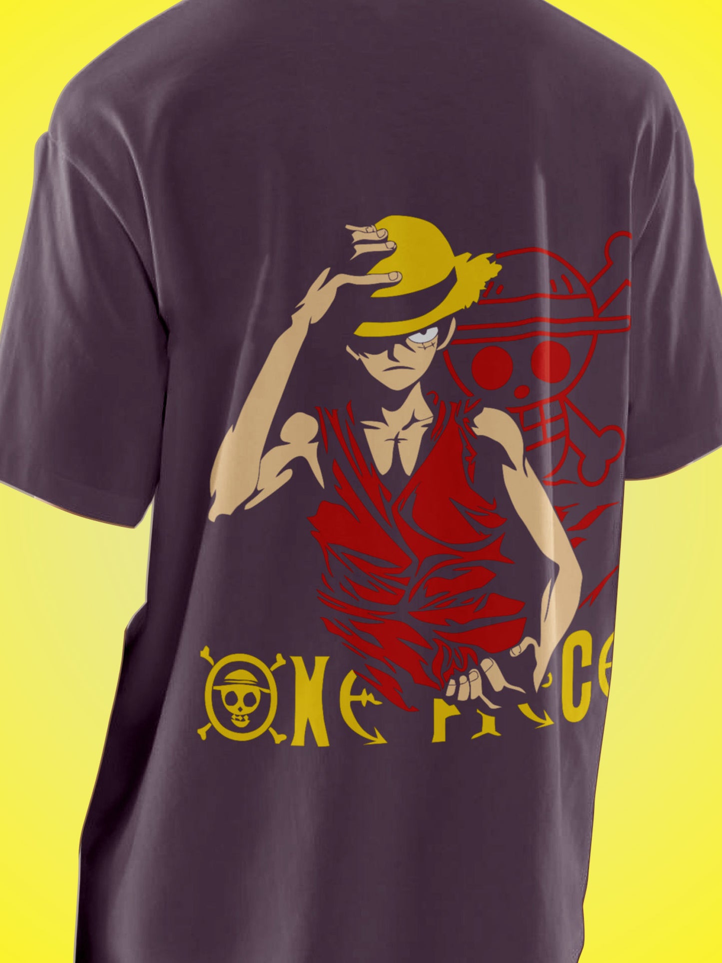 Anime One Piece Monkey D. Luffy Printed Mouve Oversized Unisex T-Shirt