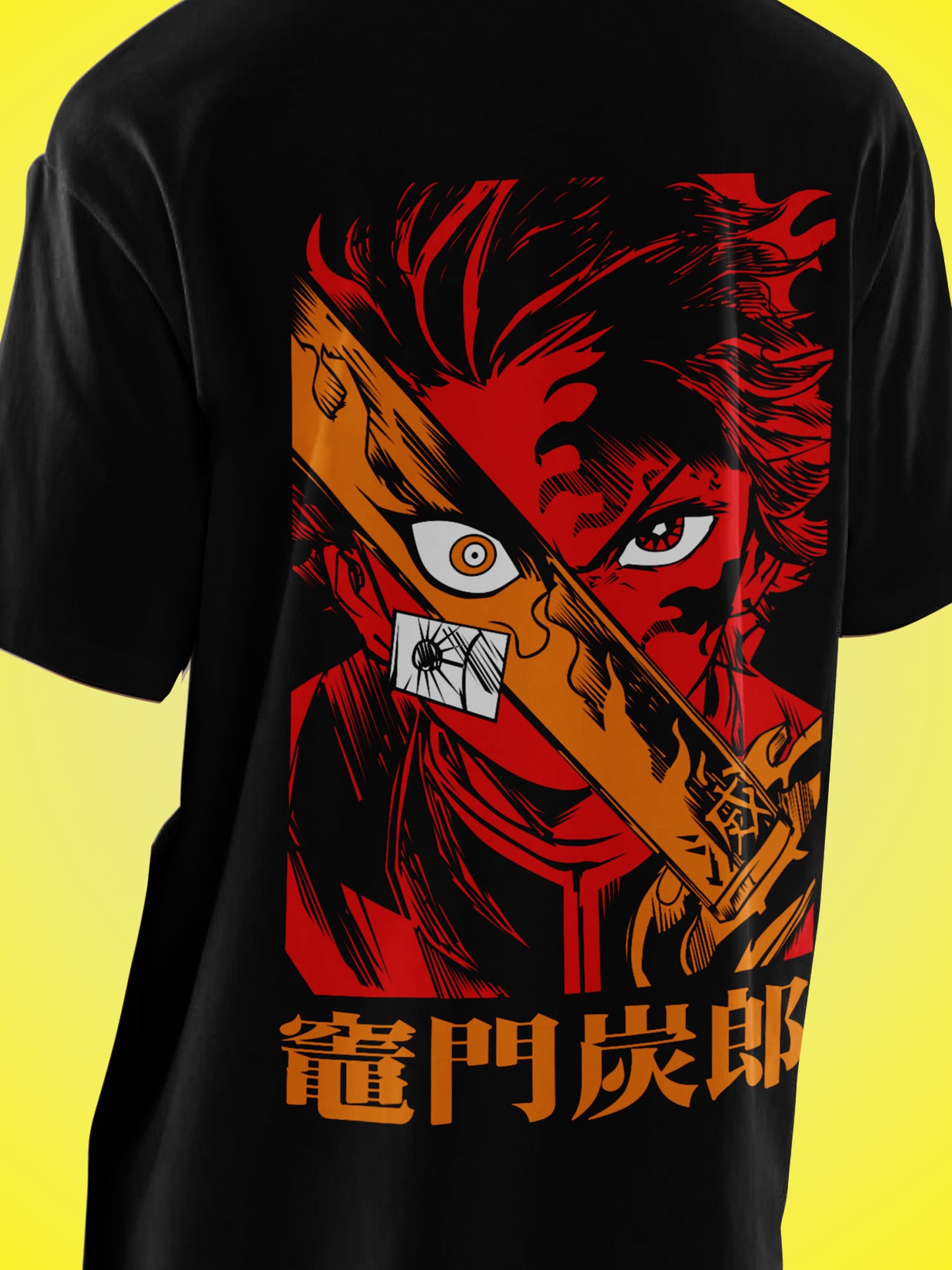 Anime Demon Slayer Tanjiro Kamado Printed Black Oversized Unisex T-Shirt