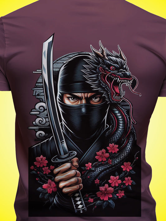 Ninja Warrior Maroon Printed Regular Fit Unisex T-Shirt