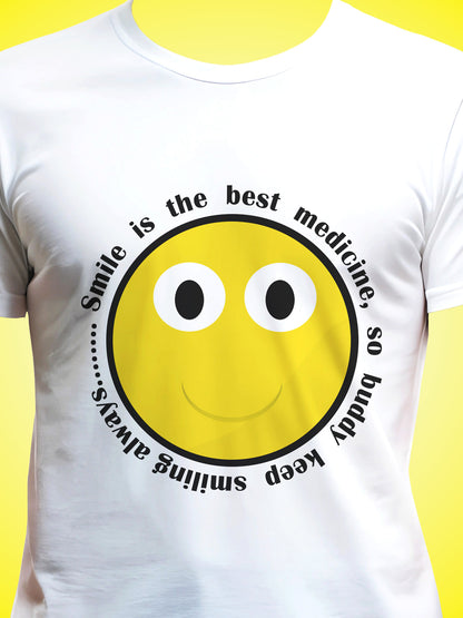 Smile Is The Best Medicine White Printed Regular Fit Unisex T-Shirt