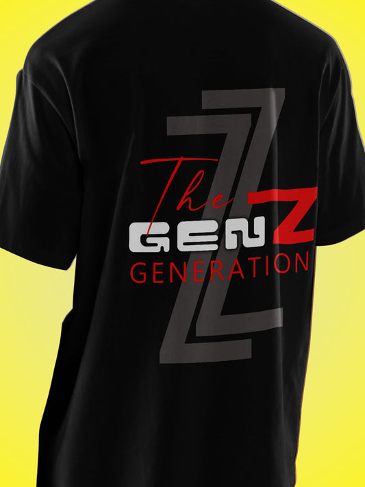 One-Shot Drop Gen Z Printed Black Oversized Unisex T-Shirt