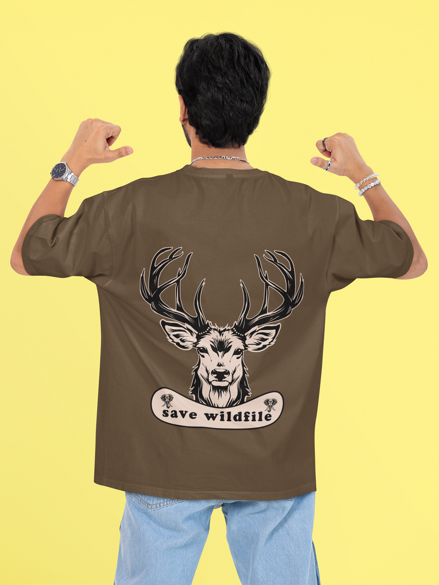 Save Wildlife Graphic Printed Brown Unisex Oversized T-Shirt