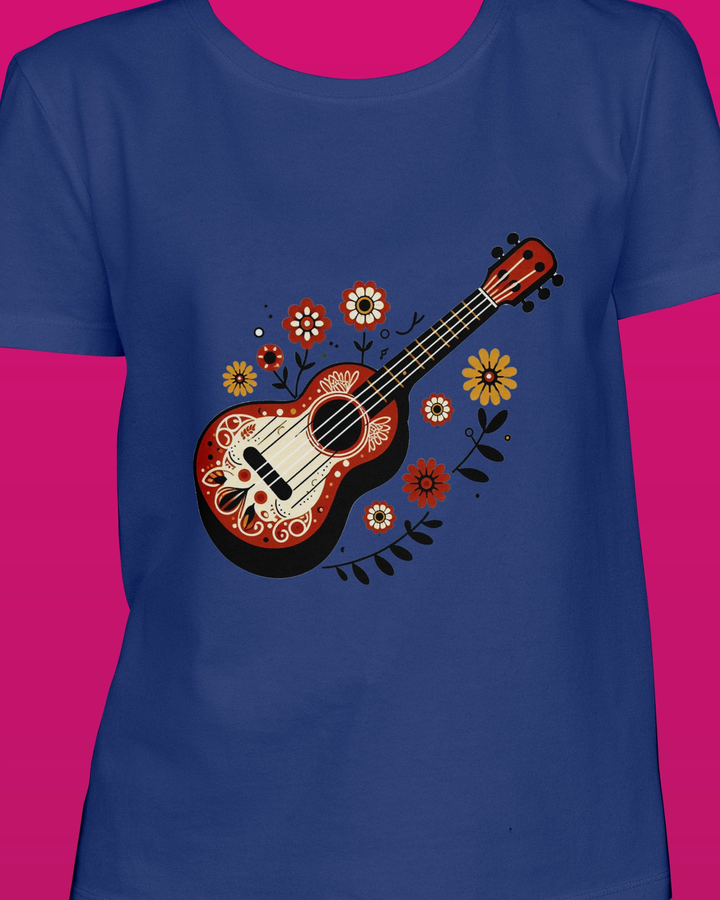 Guitar Blue Printed Regular Fit Women T-Shirt