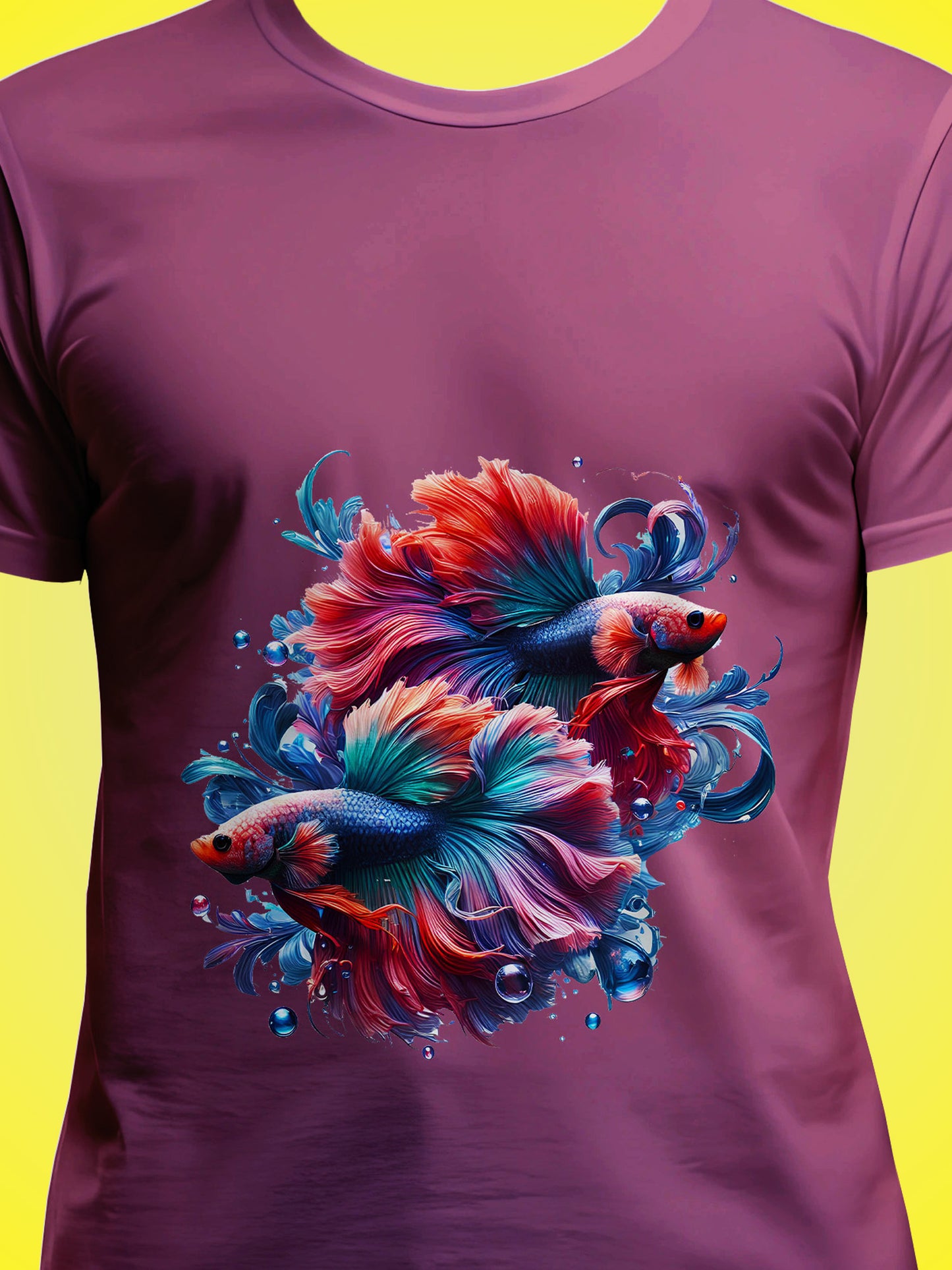 Elegant Betta Fishes Black Printed Regular Fit Unisex T-Shirt