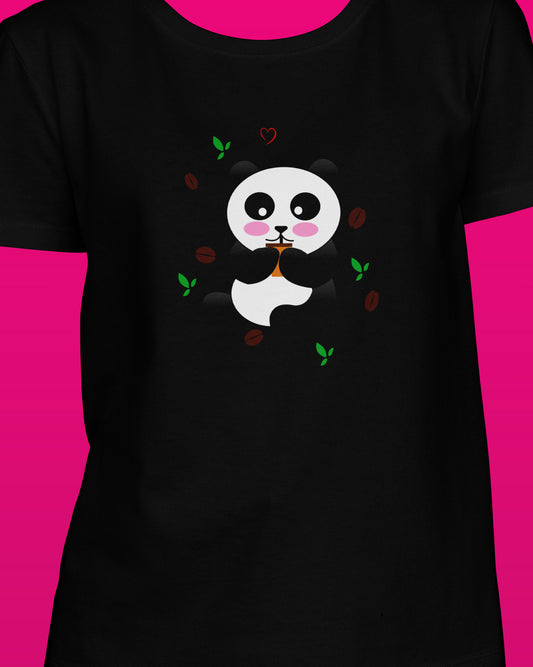 I Love Coffee Panda Black Printed Regular Fit Women T-Shirt