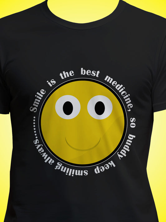 Smile Is The Best Medicine Black Printed Regular Fit Unisex T-Shirt