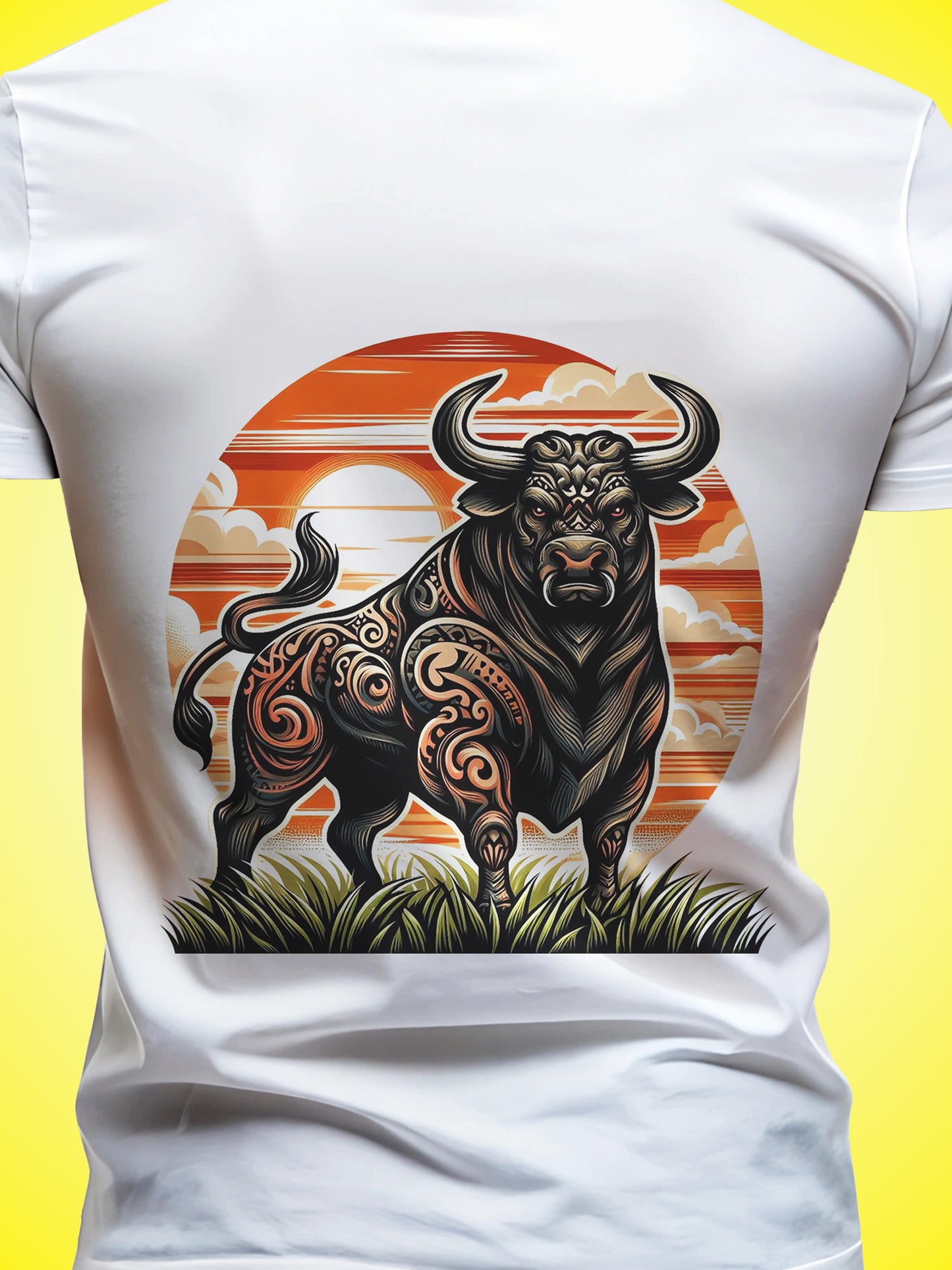 Two Tail Bull White Printed Regular Fit Unisex T-Shirt