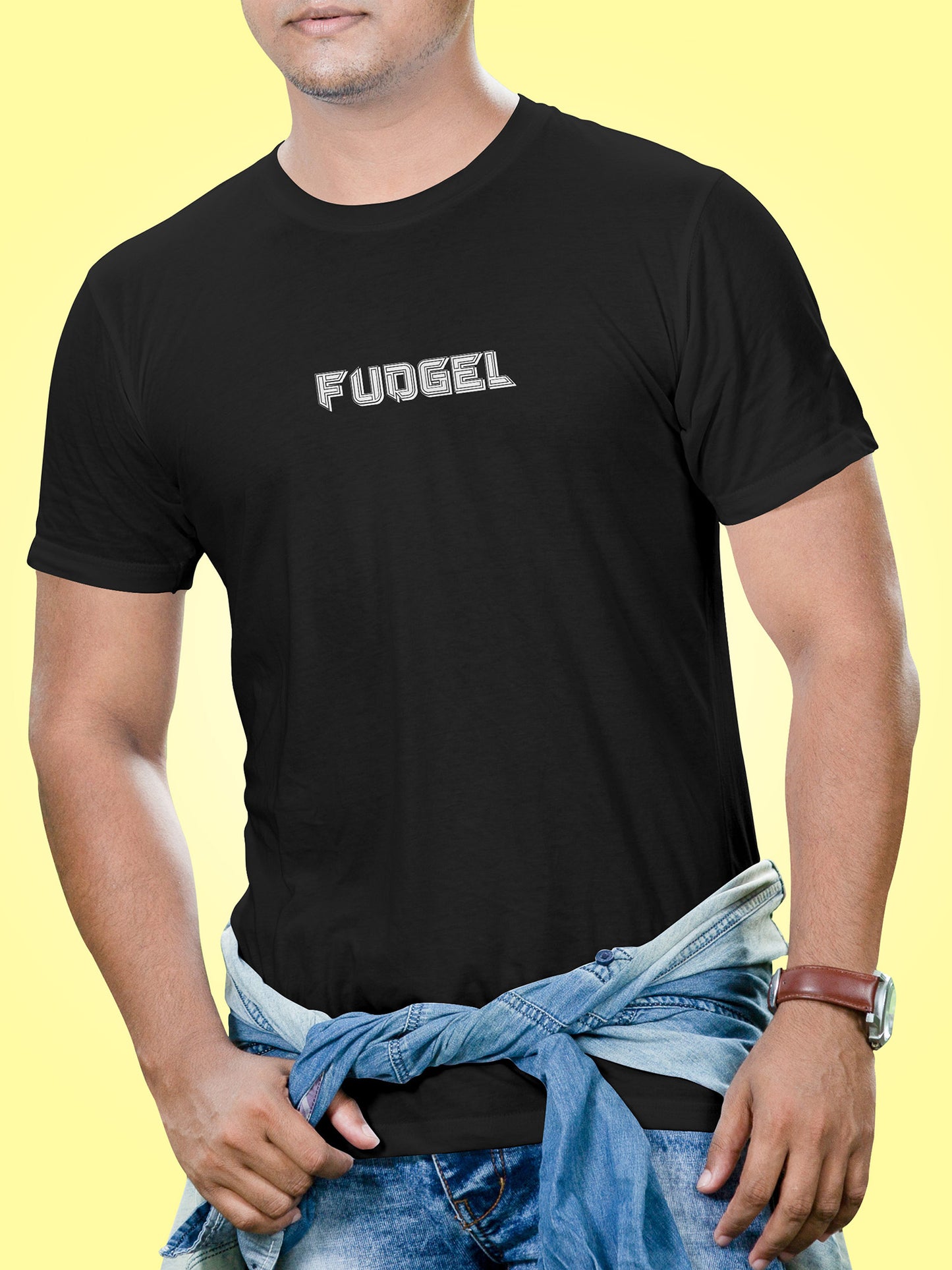 Fudgel Graphic Tee – Stylish Minimalist Print Black Unisex T-Shirt