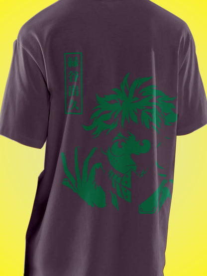 Anime My Hero Academia Izuku Midoriya Printed Mauve Oversized Unisex T-Shirt