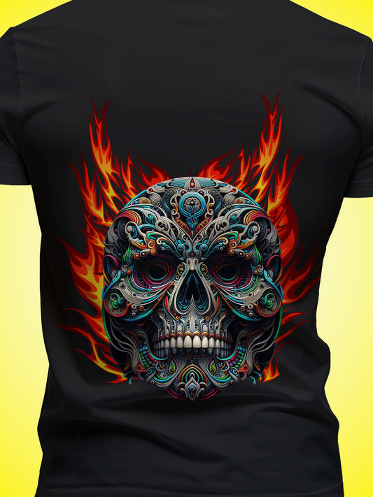 Funky Skull Black Printed Regular Fit Unisex T-Shirt