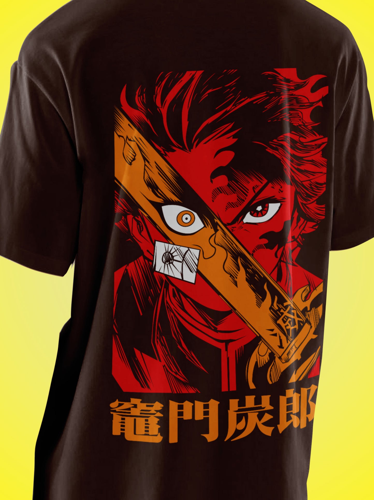 Anime  Demon Slayer Tanjiro Kamado Printed Brown Oversized Unisex T-Shirt