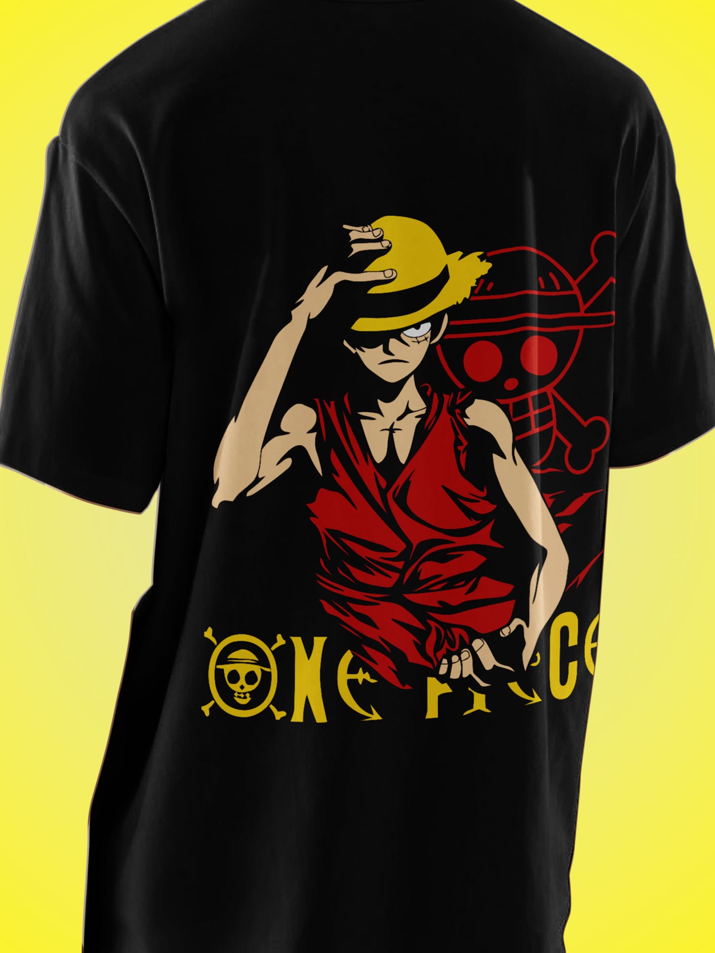 Anime One Piece Monkey D. Luffy Printed Black Oversized Unisex T-Shirt