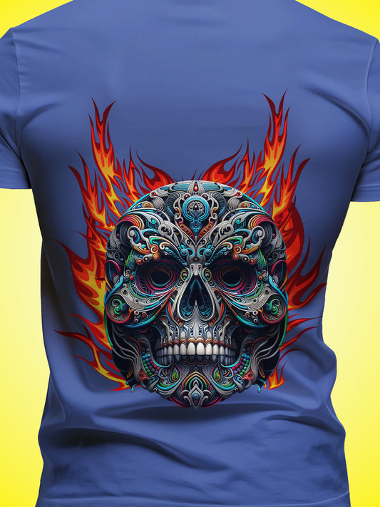 Funky Skull Royal Blue Printed Regular Fit Unisex T-Shirt