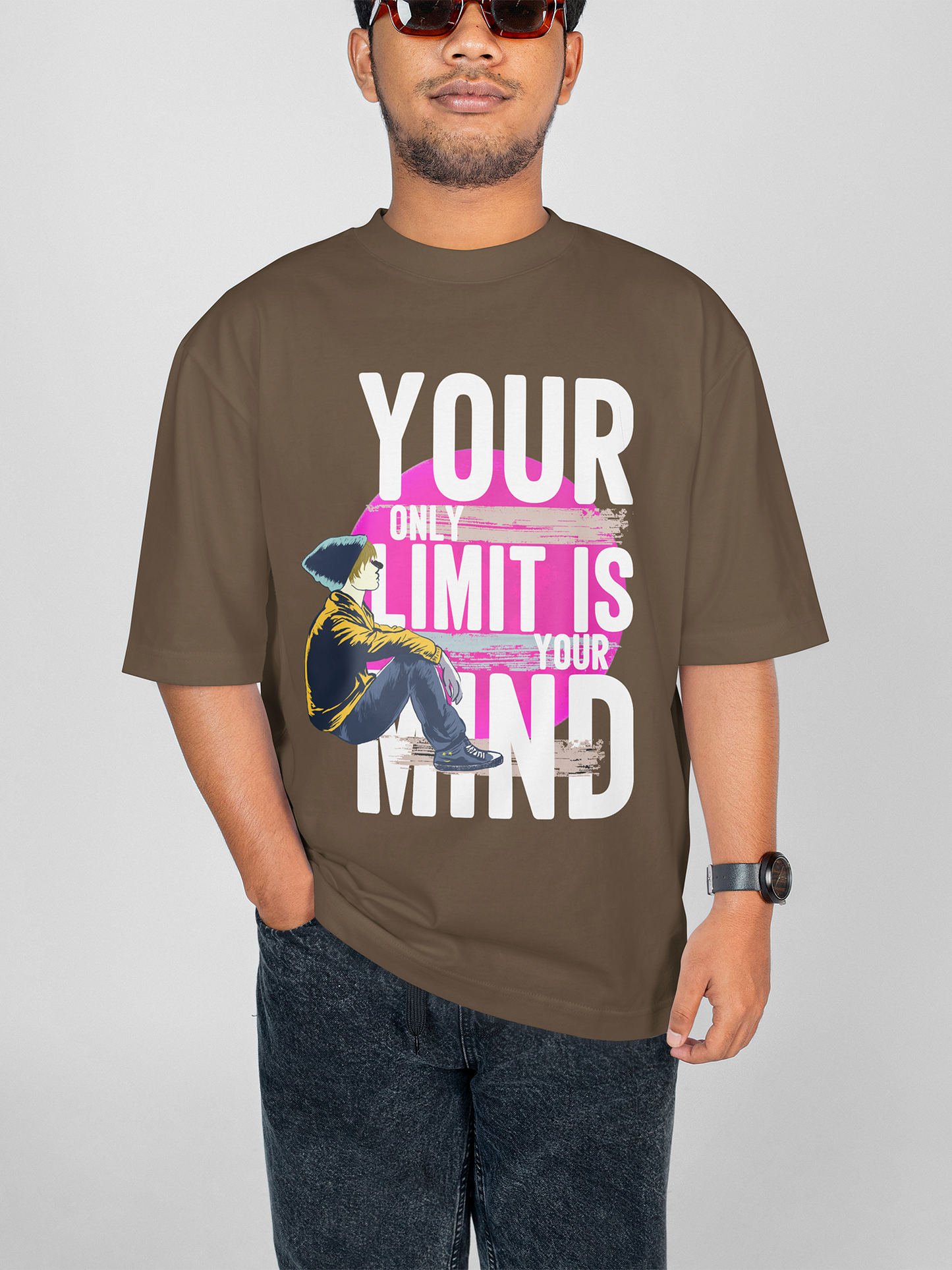 Your Only Limit Is Your Mind  Motivation Stylish Minimalist Unisex Brown Oversized T-Shirt