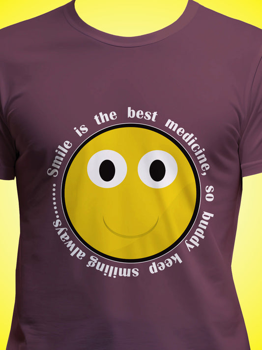 Smile Is The Best Medicine Maroon Printed Regular Fit Unisex T-Shirt