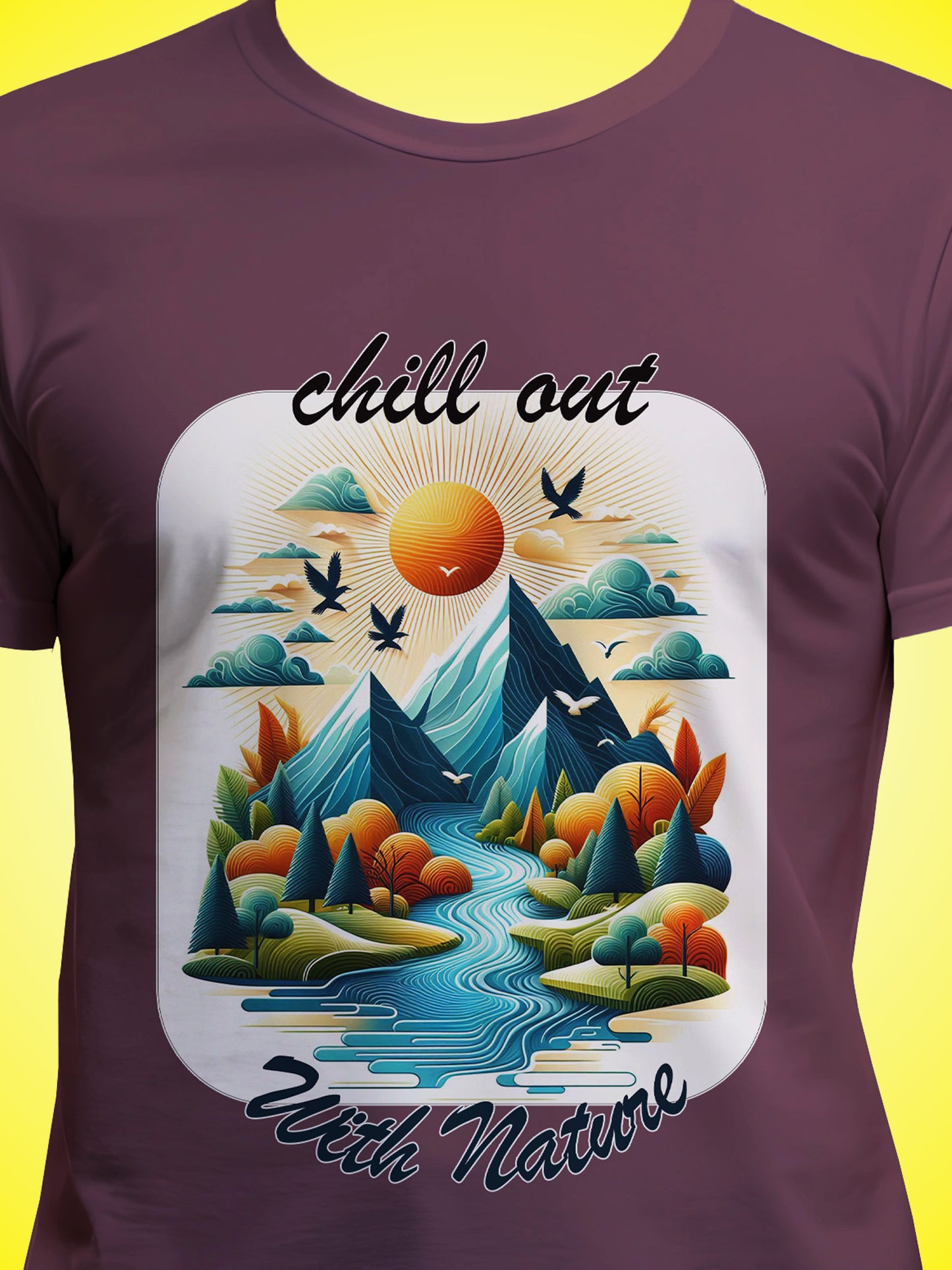 Chill With Nature Maroon Printed Regular Fit Unisex T-Shirt