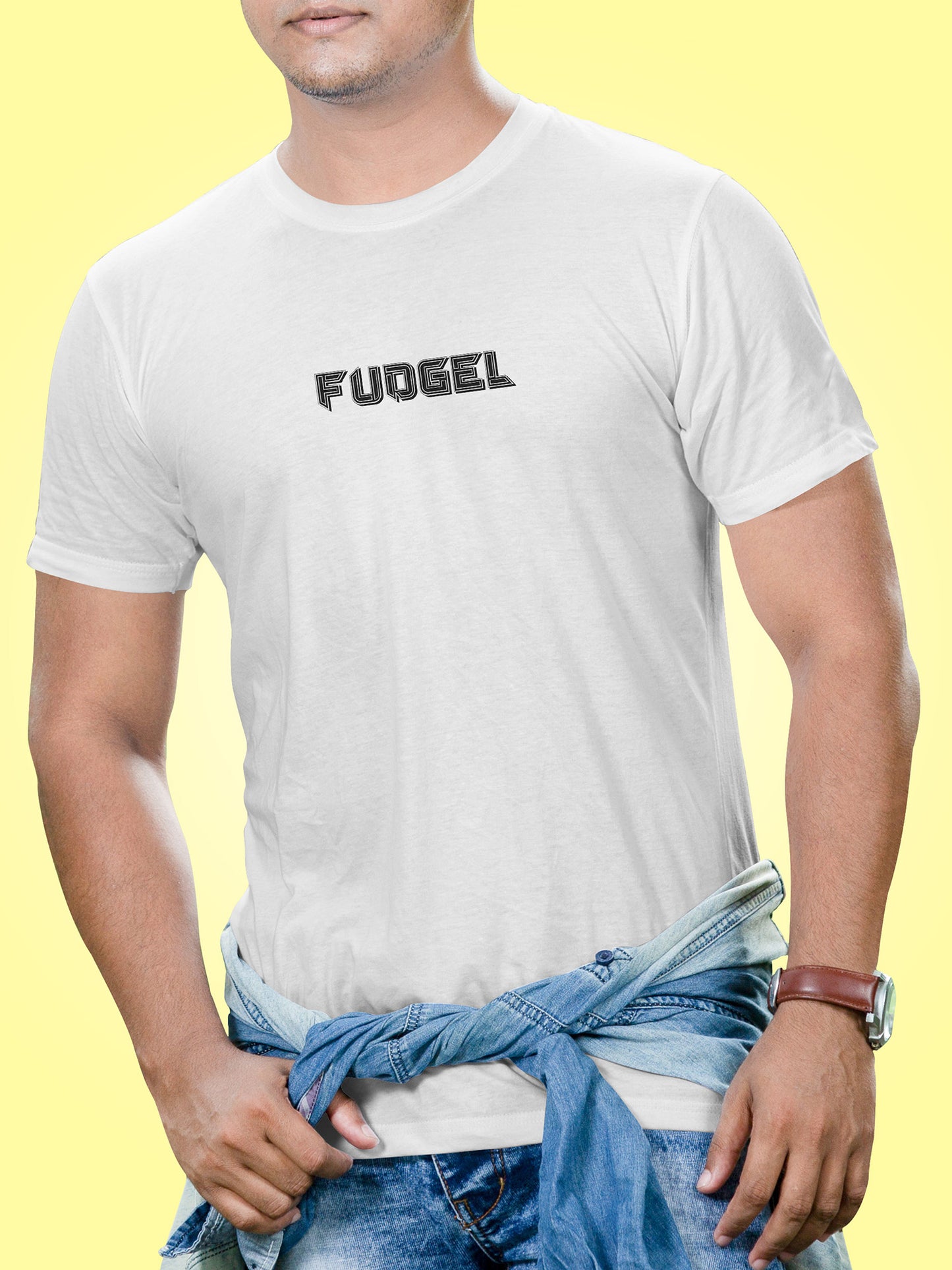 Fudgel Graphic Tee – Stylish Minimalist Print White Unisex T-Shirt