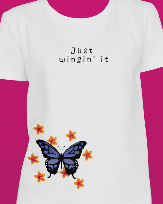 Butterfly White Printed Regular Fit Women T-Shirt