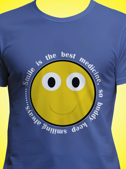 Smile Is The Best Medicine Blue Printed Regular Fit Unisex T-Shirt