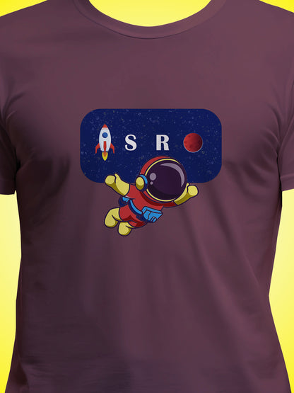 ISRO Maroon Printed Regular Fit Unisex T-Shirt