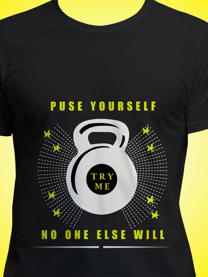 Gym Motivation Black Printed Regular Fit Unisex T-Shirt