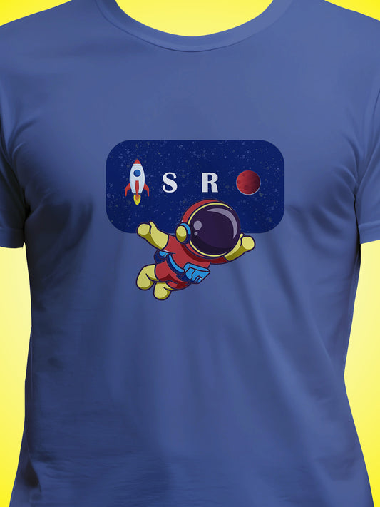 ISRO Blue Printed Regular Fit Unisex T-Shirt