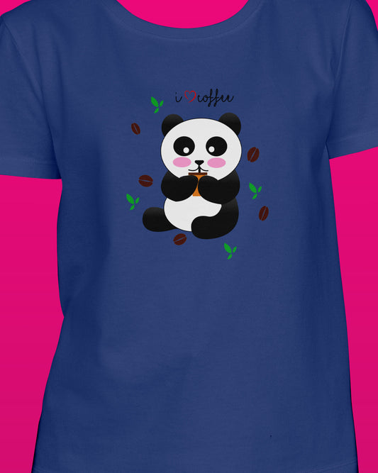 I Love Coffee Panda Blue Printed Regular Fit Women T-Shirt