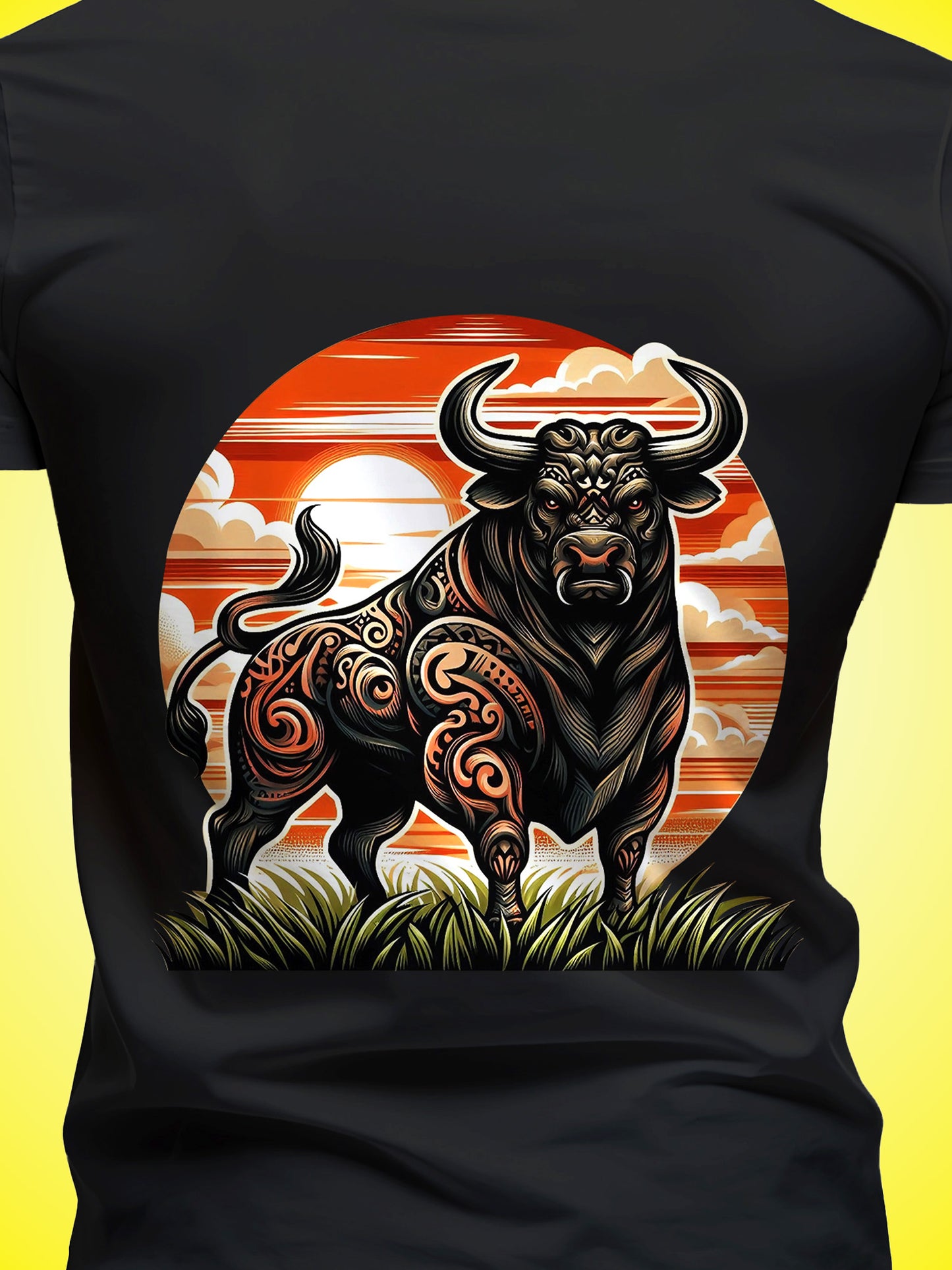 Two Tail Bull Black Printed Regular Fit Unisex T-Shirt
