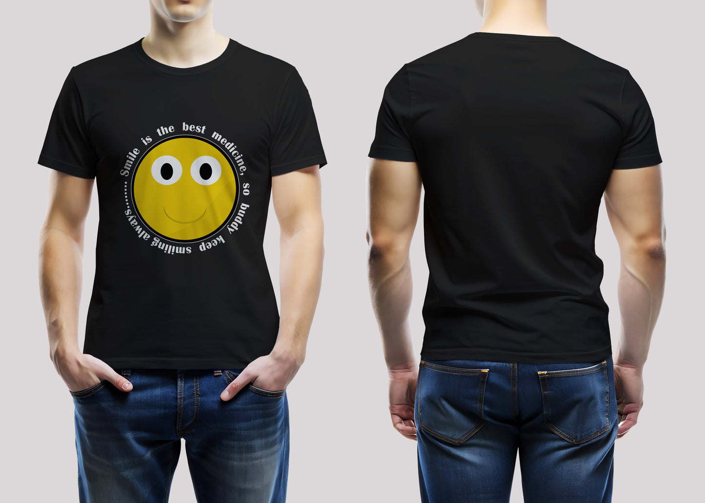 Smile Is The Best Medicine Black Printed Regular Fit Unisex T-Shirt