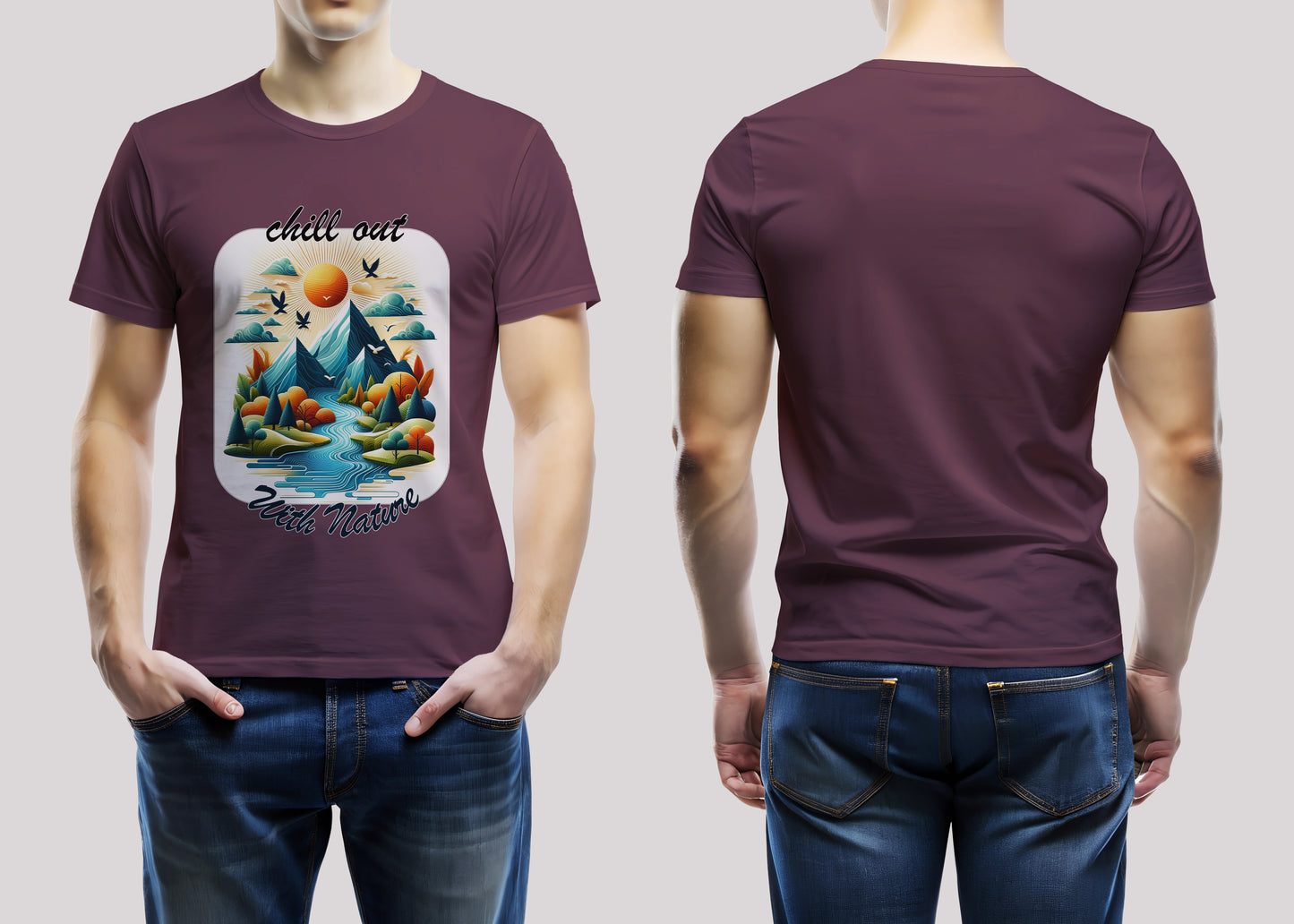 Chill With Nature Maroon Printed Regular Fit Unisex T-Shirt