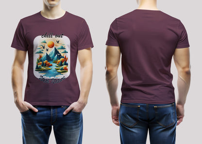 Chill With Nature Maroon Printed Regular Fit Unisex T-Shirt