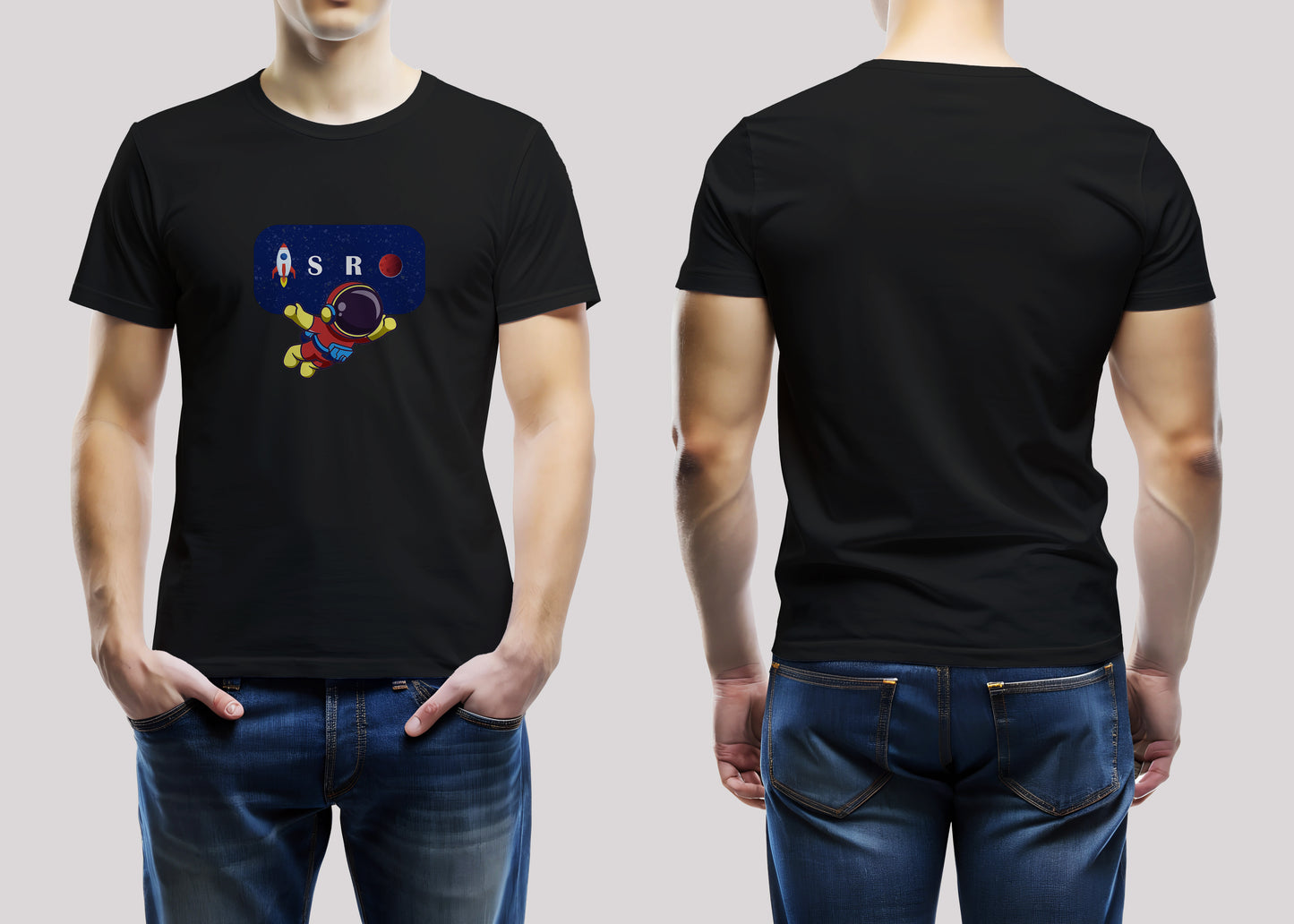 ISRO Black Printed Regular Fit Unisex T-Shirt