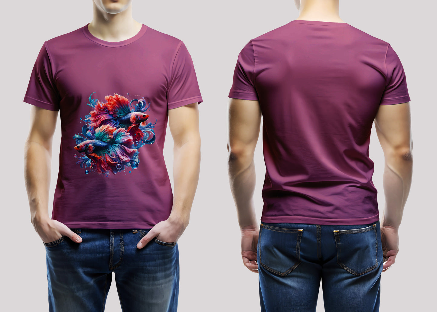 Elegant Betta Fishes Black Printed Regular Fit Unisex T-Shirt