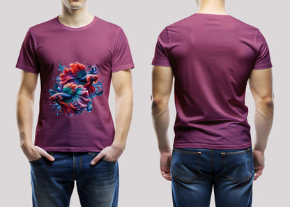 Elegant Betta Fishes Black Printed Regular Fit Unisex T-Shirt