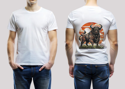 Two Tail Bull White Printed Regular Fit Unisex T-Shirt
