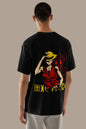 Anime One Piece Monkey D. Luffy Printed Black Oversized Unisex T-Shirt