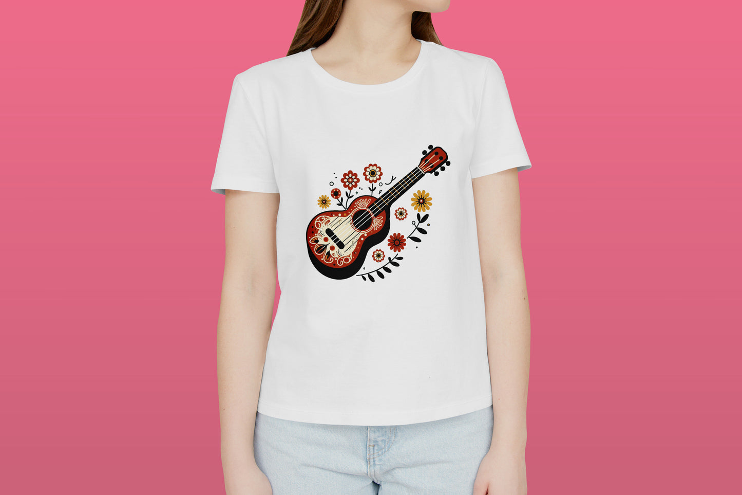 Guitar White Printed Regular Fit Women T-Shirt