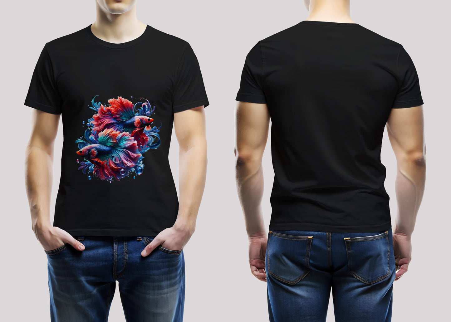 Elegant Betta Fishes Black Printed Regular Fit Unisex T-Shirt
